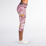 Pink Flowers Print Women's Capri Leggings