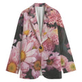 Pink Flowers Print Women's Cotton Blazer