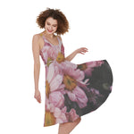 Pink Flowers Print Women's Sleeveless Dress