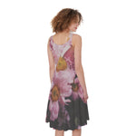 Pink Flowers Print Women's Sleeveless Dress