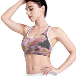 Pink Flowers Print Women's Sports Bra