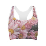 Pink Flowers Print Women's Sports Bra