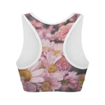 Pink Flowers Print Women's Sports Bra