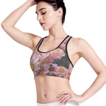 Pink Flowers Print Women's Sports Bra