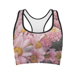 Pink Flowers Print Women's Sports Bra