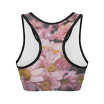 Pink Flowers Print Women's Sports Bra