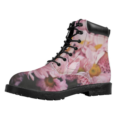 Pink Flowers Print Work Boots
