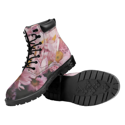 Pink Flowers Print Work Boots
