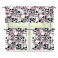 Pink Flowers Skull Pattern Print 3 Piece Kitchen Curtains