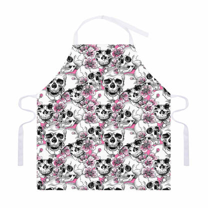 Pink Flowers Skull Pattern Print Adjustable Apron