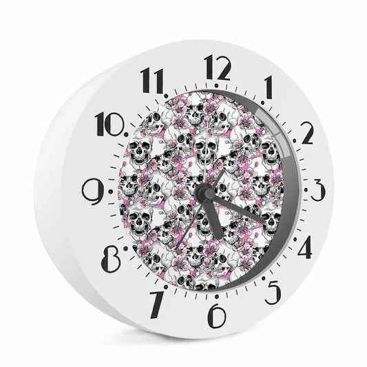 Pink Flowers Skull Pattern Print Alarm Clock