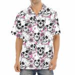 Pink Flowers Skull Pattern Print Aloha Shirt
