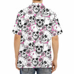 Pink Flowers Skull Pattern Print Aloha Shirt