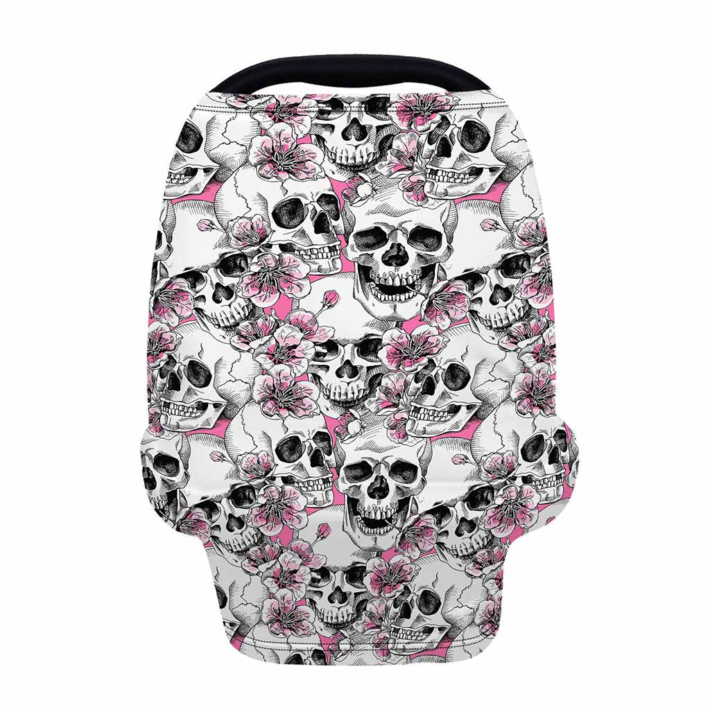 Pink Flowers Skull Pattern Print Baby Seat Cover