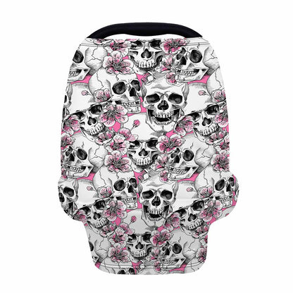 Pink Flowers Skull Pattern Print Baby Seat Cover