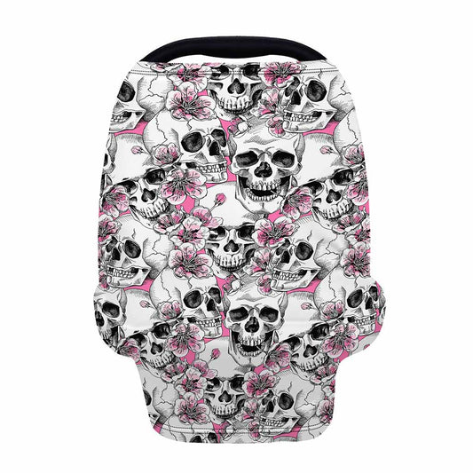 Pink Flowers Skull Pattern Print Baby Seat Cover