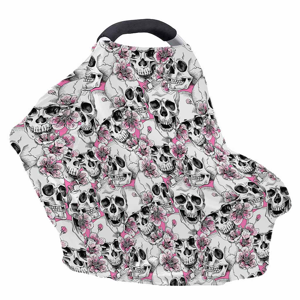 Pink Flowers Skull Pattern Print Baby Seat Cover