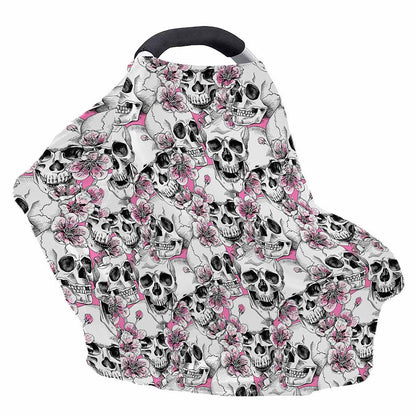 Pink Flowers Skull Pattern Print Baby Seat Cover