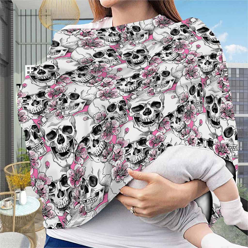 Pink Flowers Skull Pattern Print Baby Seat Cover