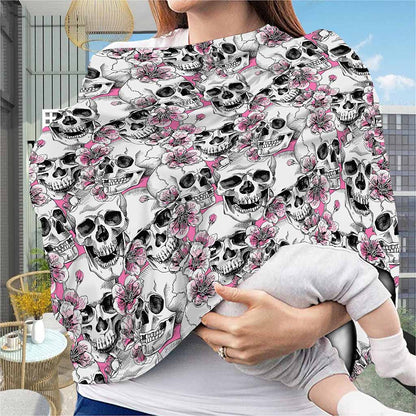 Pink Flowers Skull Pattern Print Baby Seat Cover