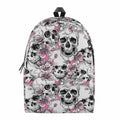 Pink Flowers Skull Pattern Print School Backpack