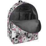 Pink Flowers Skull Pattern Print Backpack