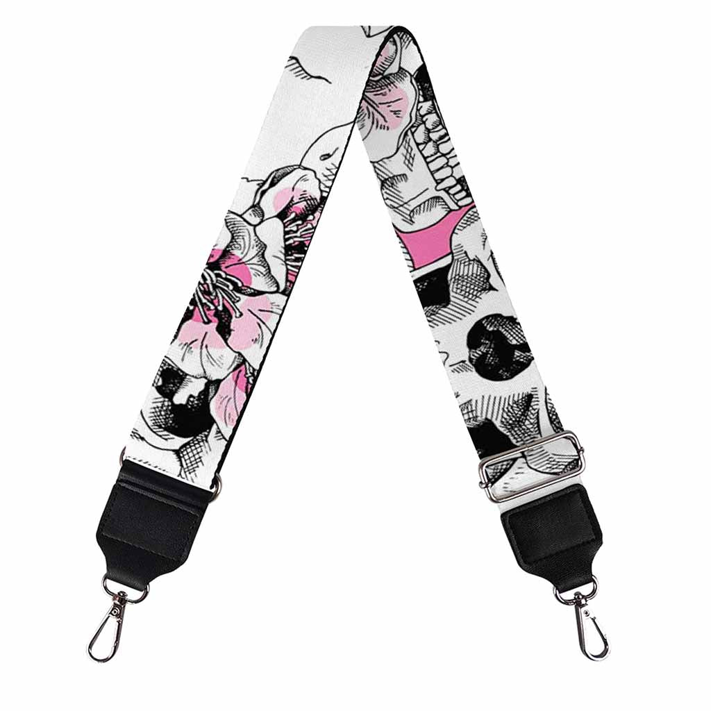 Pink Flowers Skull Pattern Print Bag Strap