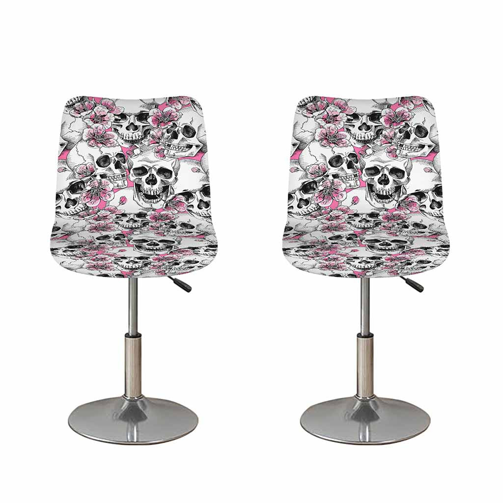 Pink Flowers Skull Pattern Print Bar Stool Covers