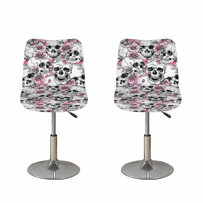 Pink Flowers Skull Pattern Print Bar Stool Covers