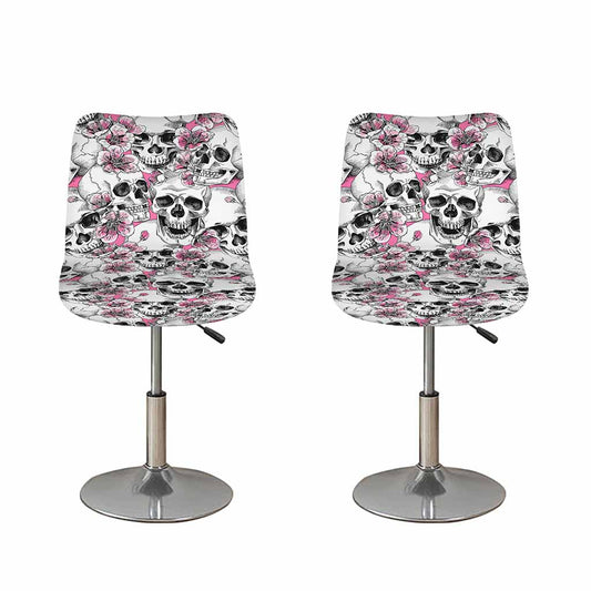 Pink Flowers Skull Pattern Print Bar Stool Covers