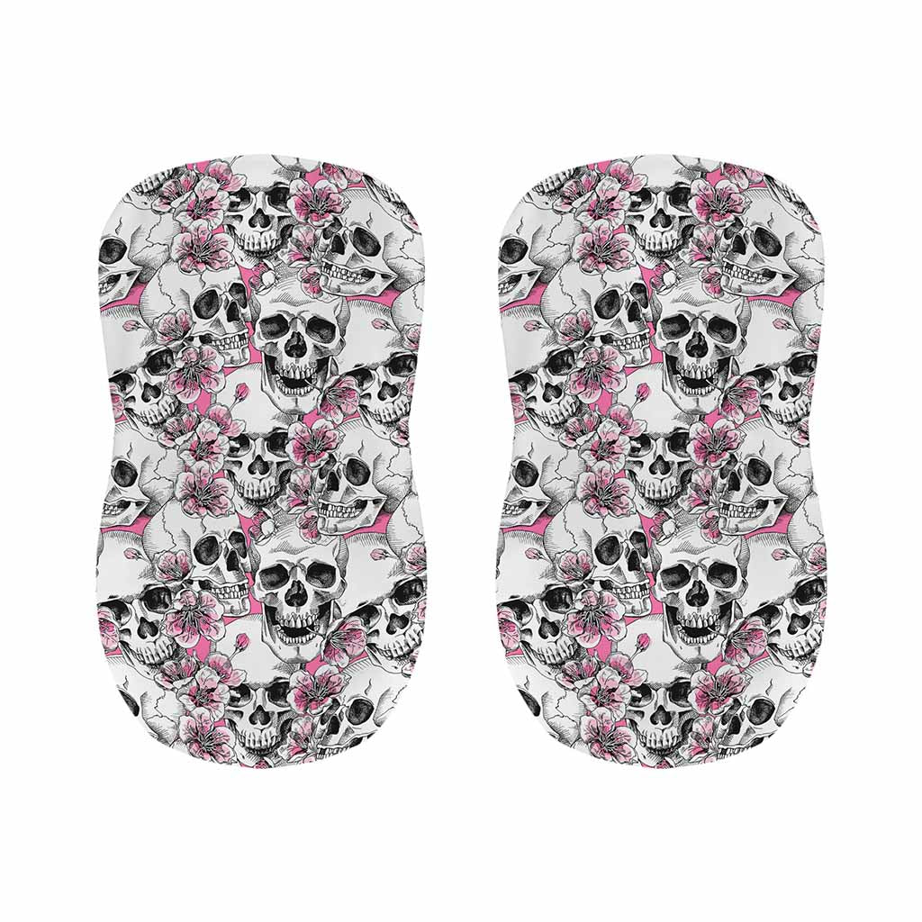 Pink Flowers Skull Pattern Print Bar Stool Covers