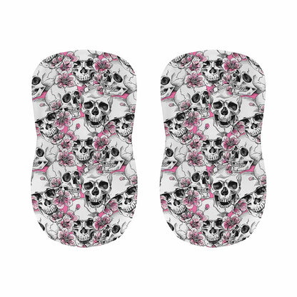 Pink Flowers Skull Pattern Print Bar Stool Covers