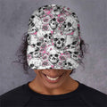 Pink Flowers Skull Pattern Print Baseball Cap