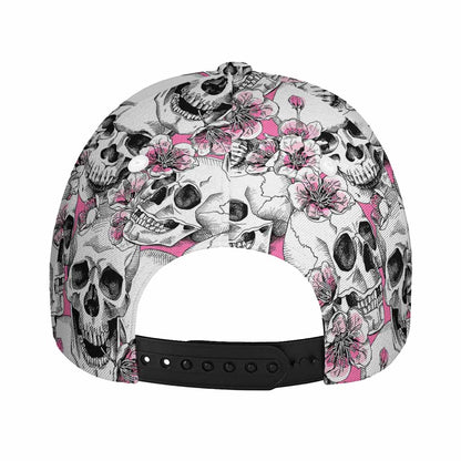 Pink Flowers Skull Pattern Print Baseball Cap