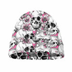 Pink Flowers Skull Pattern Print Beanie