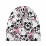 Pink Flowers Skull Pattern Print Beanie