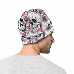 Pink Flowers Skull Pattern Print Beanie