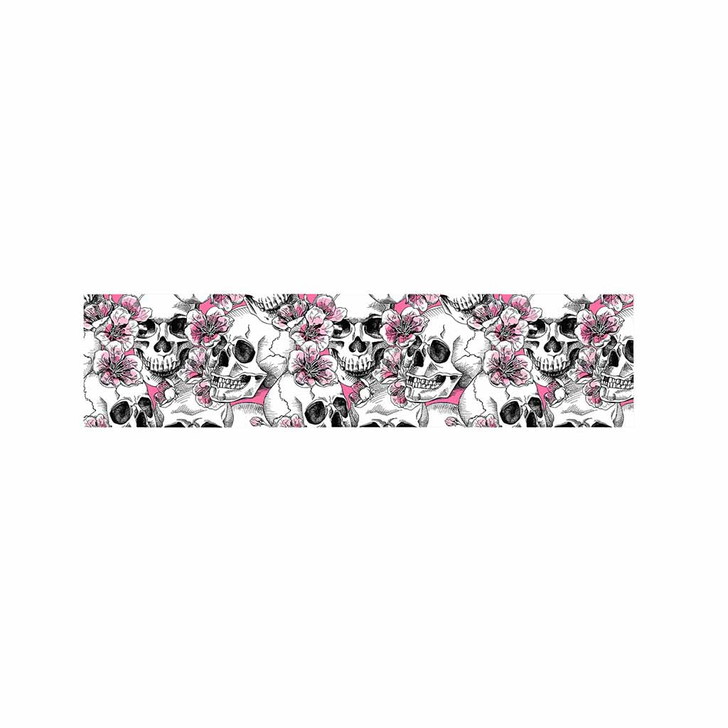 Pink Flowers Skull Pattern Print Bed Runner