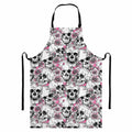 Pink Flowers Skull Pattern Print Bib Apron With Pocket