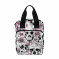 Pink Flowers Skull Pattern Print Bible Tote Bag