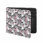 Pink Flowers Skull Pattern Print Bifold Wallet