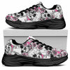 Pink Flowers Skull Pattern Print Black Chunky Shoes