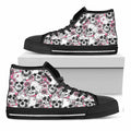 Pink Flowers Skull Pattern Print Black High Top Sneakers