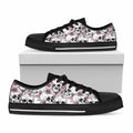 Pink Flowers Skull Pattern Print Black Low Top Sneakers