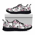 Pink Flowers Skull Pattern Print Black Running Shoes