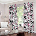 Pink Flowers Skull Pattern Print Dimout Grommet Curtains