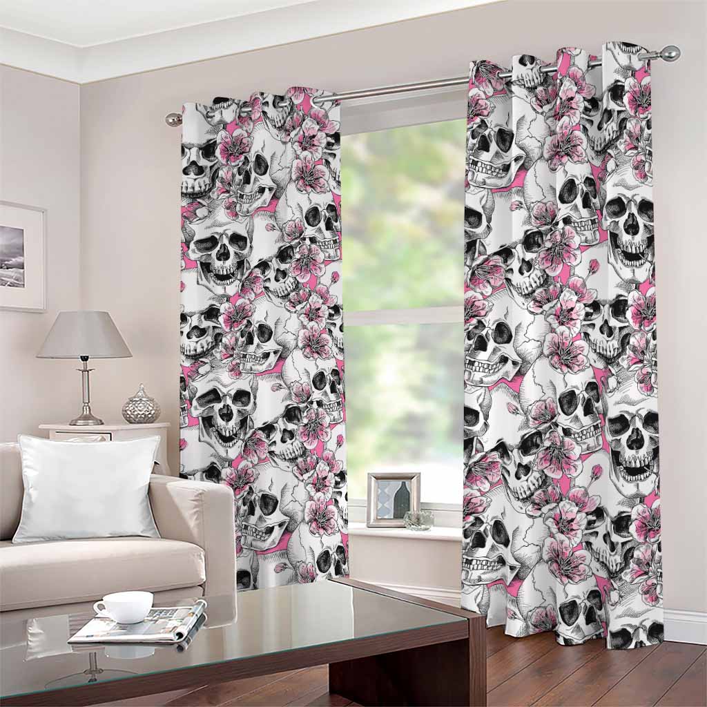 Pink Flowers Skull Pattern Print Blackout Grommet Curtains