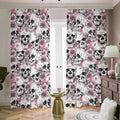 Pink Flowers Skull Pattern Print Dimout Pencil Pleat Curtains
