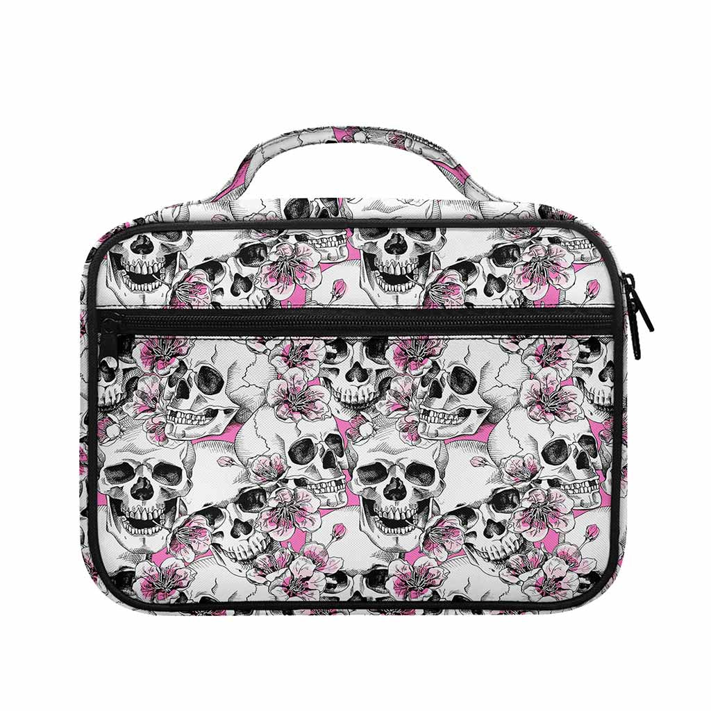 Pink Flowers Skull Pattern Print Briefcase Bible Bag