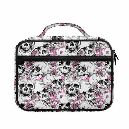 Pink Flowers Skull Pattern Print Briefcase Bible Bag